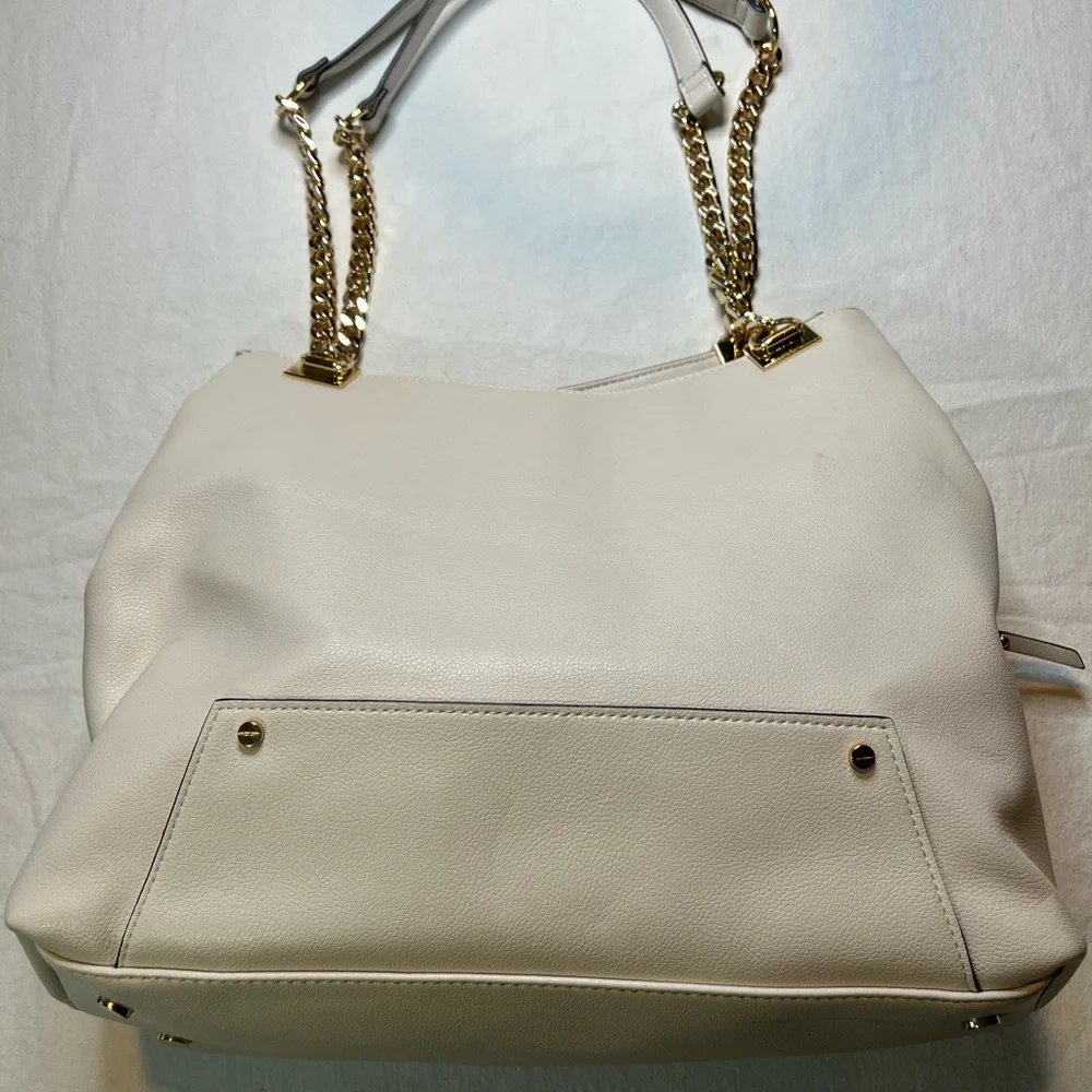 INC International White Leather Tote Bag with‎ Gold Accents - Picture 3 of 13